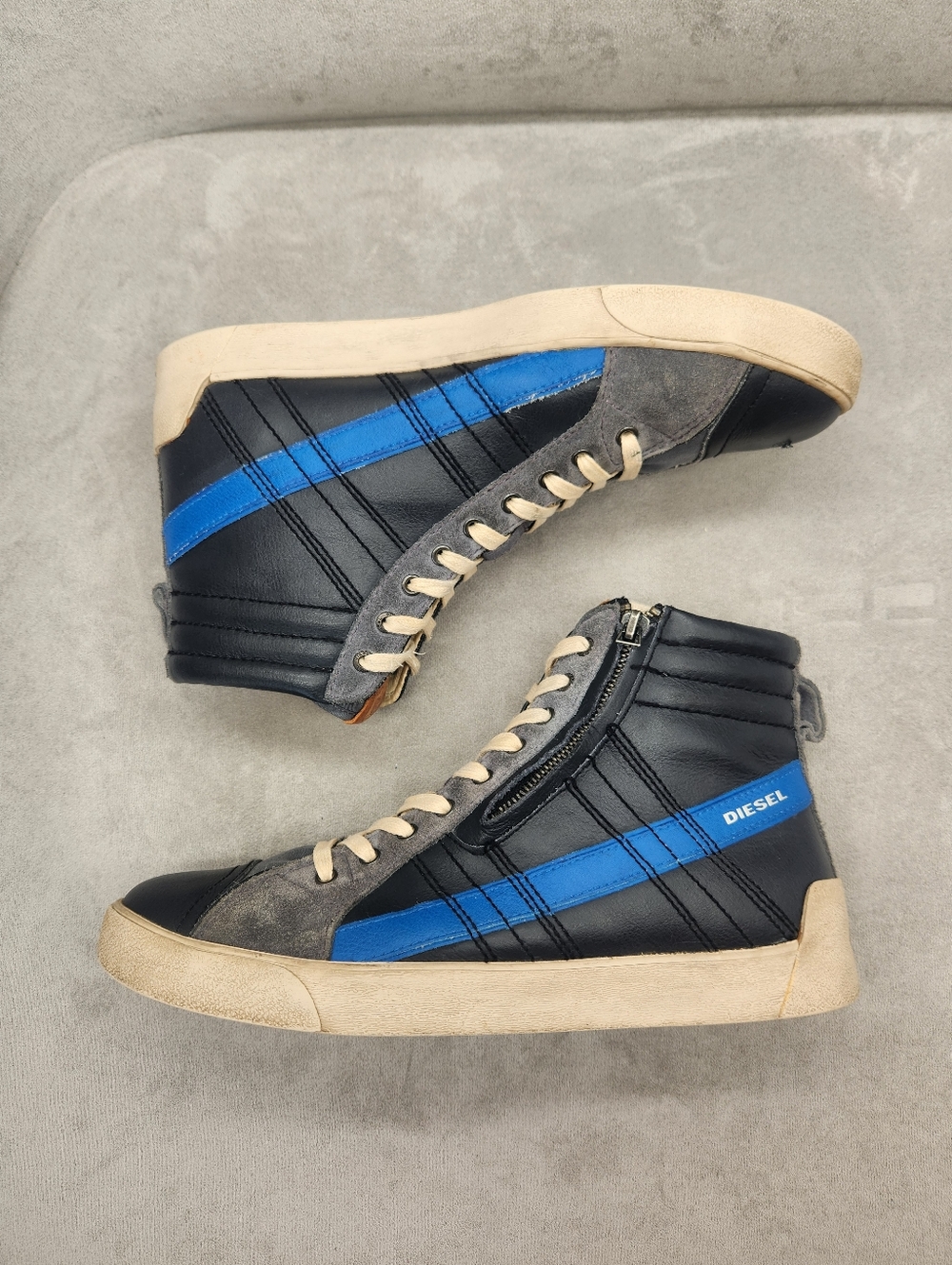 Diesel D-Vellow Sneakers Men's 10.5 Blue Leather High Top D-String Plus Logo